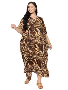 Animal Printed Caftan Dress Plus Size Beach Cover Up Maxi Dresses for Summe Wear